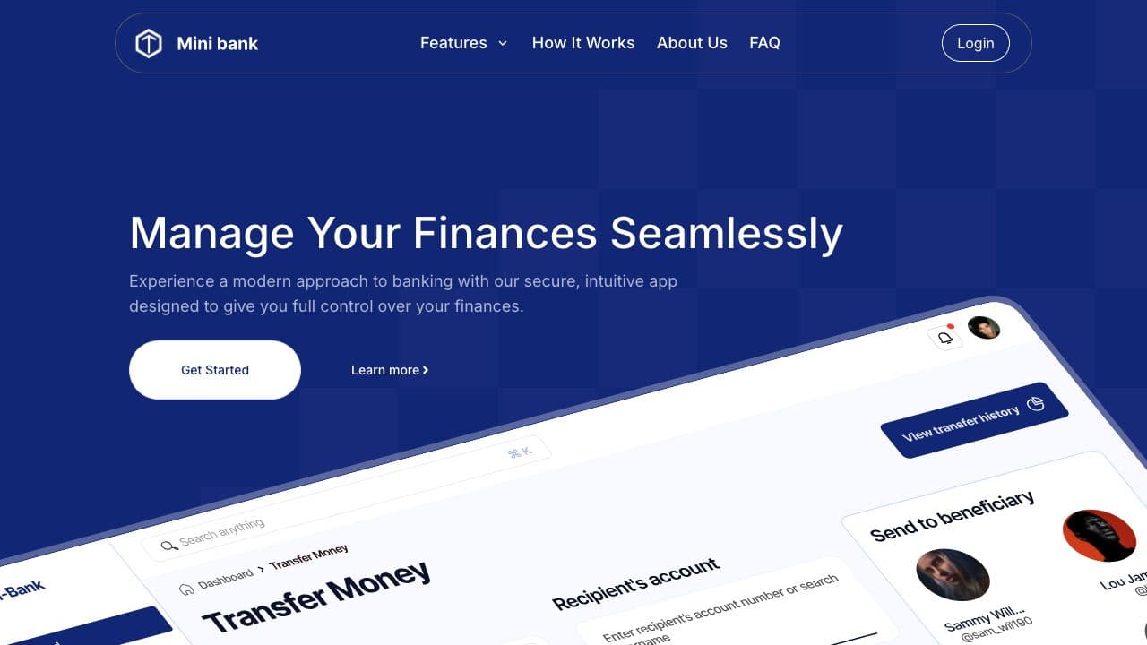 Mini Bank live practice application interface